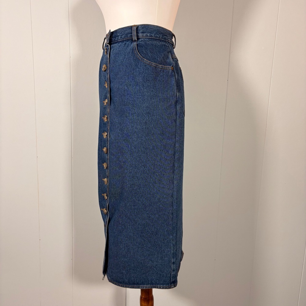 90s Y2K Denim Button Down Midi Skirt Women's 4 100% Cotton Jean Casual Classic - Picture 8 of 12